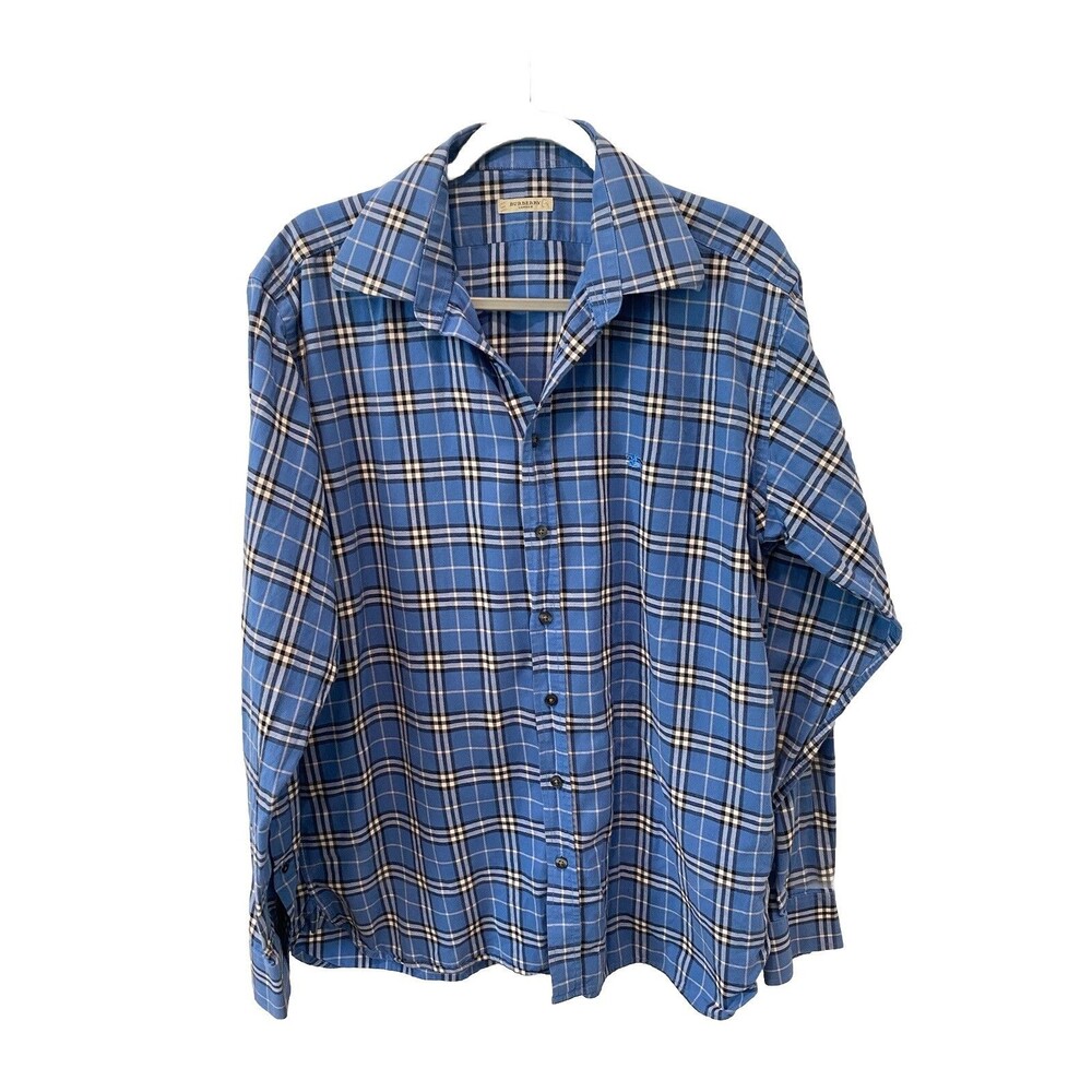 Burberry London Button Up Shirt Casual Blue Nova Check Mens Size 42